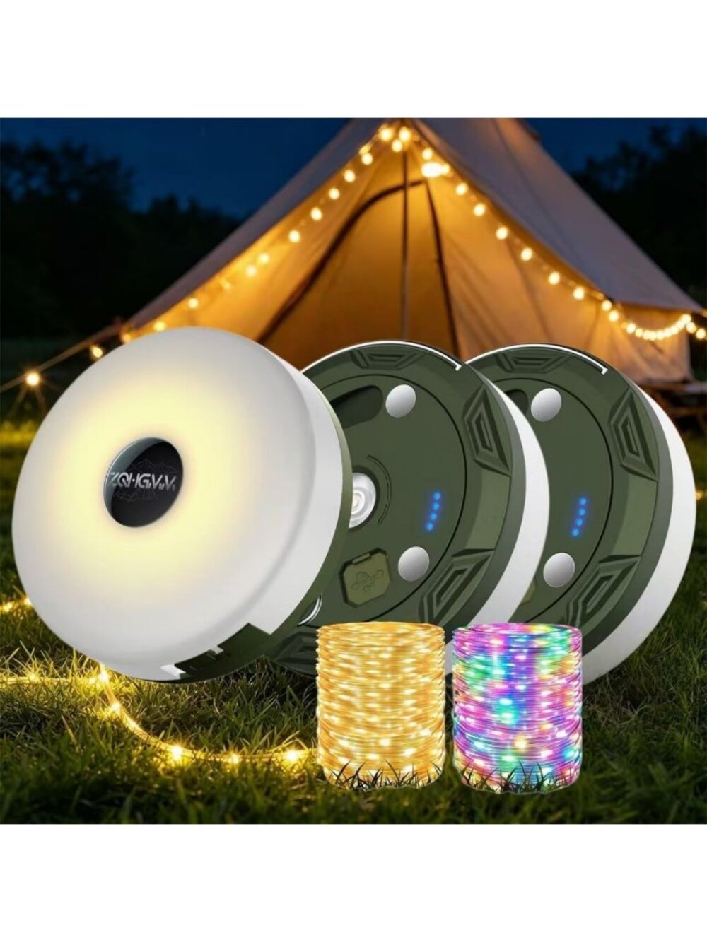 2-Pack Outdoor Camping String Lights, 32.8ft, 8 Modes, Quick Storage, Versatile
